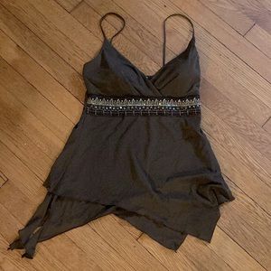 Spaghetti Strap Asymmetrical Dress Shirt with beautiful Embellishment in front!